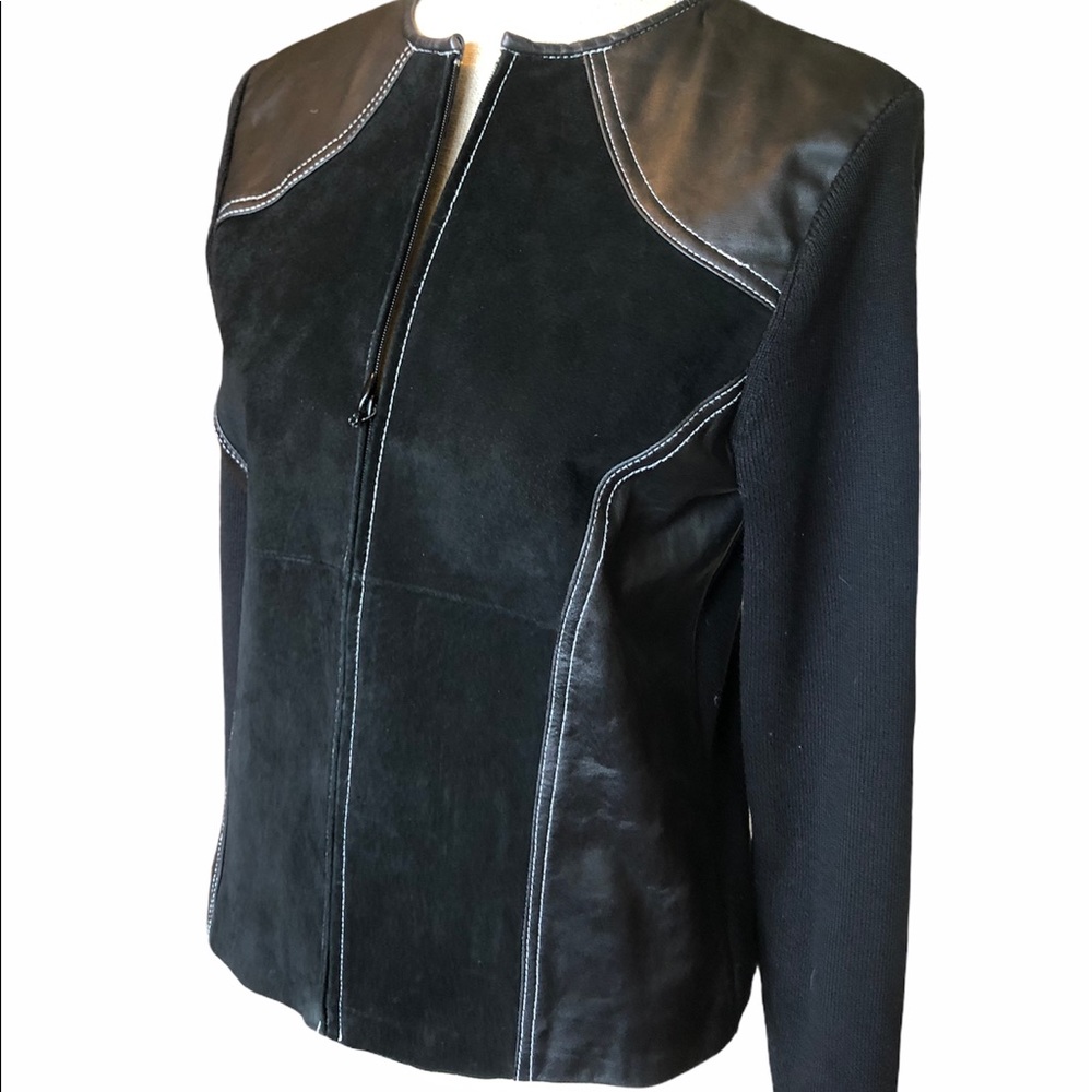 Leather and suede cardigan